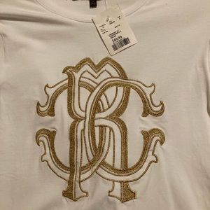 Nwt white Robert Cavalli T-shirt with gold monogram